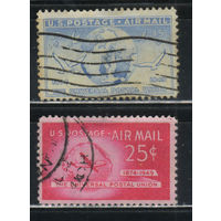 США Авиа 1949 75 летие Международного почтового союза Глобус Почтовый голубь Самолет #602-3