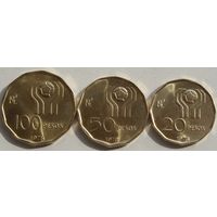 Аргентина.  Набор 3 монеты = 20, 50, 100 песо 1978 года  "Чемпионат мира по футболу"