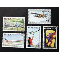 Куба 1974 г. 10 лет Гражданскому авиационному институту. Самолеты, полная серия из 5 марок #0146-Т1P31
