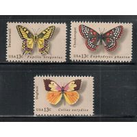 США-1977, (Мих.1300-1302) , * (без клея) , Фауна, Бабочки , 3 марки