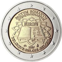 2 евро 2007 Бельгия 50 лет подписания Римского договора UNC из ролла