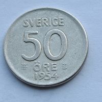 50 эре 1954 года Швеция. Серебро 400. Монета не чищена. 35