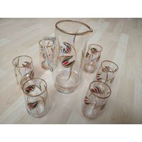 Красивый набор Кувшин и 6 стаканов Ручная роспись Чехия