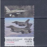 [133] Польша 2008. Военная авиация.Истребитель F-16. Гашеная марка.