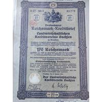 Германия, Дрезден 1930, Коммунальная Облигация, 170 Рейхсмарок, Водяные знаки, Тиснение. Размер - А4