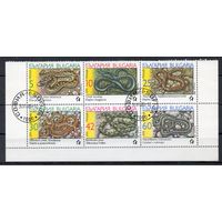 Змеи Болгария 1989 год серия из 6 марок в сцепке