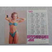 Карманный календарик.1990 год. Девушка в купальнике. Марина . Таллинн