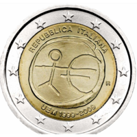 2 евро Италия 2009 10 лет Экономическому валютному союзу
