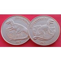 Майотта. набор из 2 монет = 1 франк 2017 год "Динозавры: Дилофозавр и Цератозавр