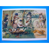 Морис Буланже, Охота на зайца (кошки; ~1900-е гг., репринт), чистая (серия "Коллекция ретро-открыток").