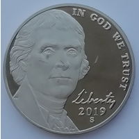 США 5 центов 2019 (S) года (Jefferson Nickel) пруф