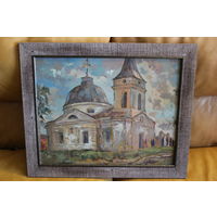 Н.И. Лихоненко, член союза художников БССР с 1974 года, "В Православный храм на Пасху", картон, масло,