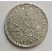 1 франк 1919 г. 835 пр.,Франция.