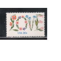 США-1982, (Мих.1528) , **, Любовь, Цветы  (одиночка),