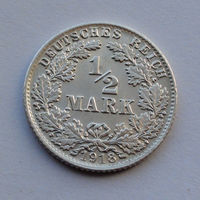 Германская империя 1/2 марки, 1918 (D)
