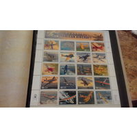 Транспорт, самолеты, воздушный флот, авиация, военная техника, марки, США 1997 блок - 20 марок - 2 фото
