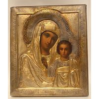 Икона Казанская божья матерь. Серебро 84 позолота . 19 век