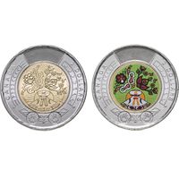 Канада 2 доллара 2023 День коренных жителей Канады, набор 2 монеты(цветная и простая)