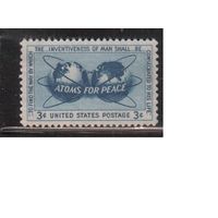 США-1955, (Мих.691), * (без клея) ,Мирный атом, (одиночка),