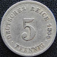 YS: Германия, Рейх, 5 пфеннигов 1899G, KM# 11 (2)