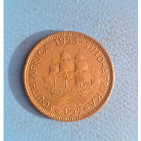 Южная Африка 1/2 пенни 1953 год Елизавета колония Великобритании коронация королевы корабль