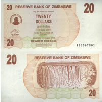 Зимбабве 20 Долларов 2006 UNC П1-318