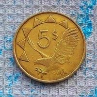 Намибия 5 долларов 1993 года. Хищная птица орел-скоморох.