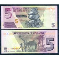 Зимбабве 5 долларов 2019 год, UNC