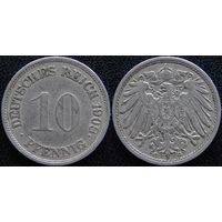 YS: Германия, Рейх, 10 пфеннигов 1908G, KM# 12