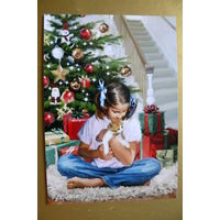 Современная открытка, Richard Macneil, чистая; Новый год, дети, кот.