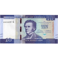 Либерия, 10 долларов, 2016 г., UNC