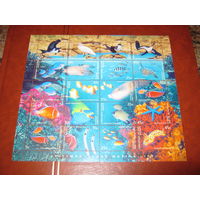 Рыбы, птицы, кораллы - морская флора и фауна - марки, блок, остров Рождества, 1998