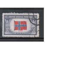 США-1943, (Мих.521 ), гаш.   , Война, Оккупированные страны, Норвегия, Флаг