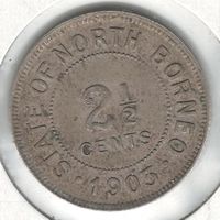 Британское Северное Борнео 2,5 цента 1903 года. Нечастая! Состояние!