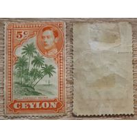 Цейлон 1943 Король Георг VI и кокосовые пальмы. Mi-LK 232D. Перф 13 1/2. 5С