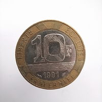 Франция 10 франков 1991 год лот 20 биметал