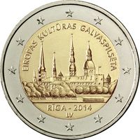 2 евро 2014 Латвия  Рига - культурная столица Европы  UNC из ролла