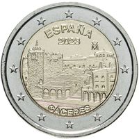 2 евро 2023 Испания Старый город Касерес  UNC из ролла