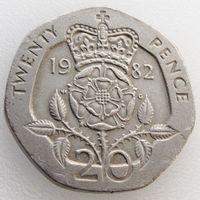 Великобритания, 20 пенсов 1982 года, KM#931, Елизавета II, необычная форма