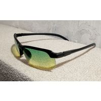 Комбинированные очки для вождения. День-ночь.Жёлто-зелёные.Отлично защищают от солнца, ветра, снега, дождя. Осветляют ночью. Антибликовые. Защита от ультрафиолета UV400 Цвет линзы: зелёный мультигради