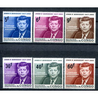 Конго (Киншаса) - 1964г. - Годовщина смерти Джона Кеннеди - полная серия, MNH, 6 F с небольшой смятостью слева, 2 марки с незначительным повреждением клея [Mi 207-212] - 6 марок
