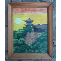 Картина в раме  пейзаж Японский замок.