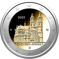2 евро 2021 Германия D Саксония-Анхальт, Магдебургский собор UNC из ролла