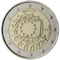2 евро 2015 Мальта 30 лет флагу Европейского союза,. UNC из ролла