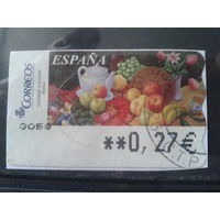 Испания 2003 Автоматная марка Натюрморт Фрукты 0,27 евро Михель-1,5 евро гаш