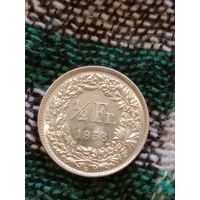 Швейцария 1/2 франка 1958 серебро