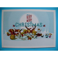 Современная открытка, C Рождеством! (на английском языке), чистая (Дед мороз, дети).