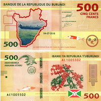Бурунди  500 франков 2018 год UNC