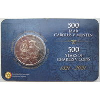 Бельгия 2 евро 2021 г. 500 лет выпуска монет Карла V. BU в блистере