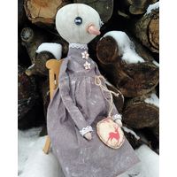 Снеговушка с ёлочной игрушкой примитивная куколка ручной работы ростик 45 см